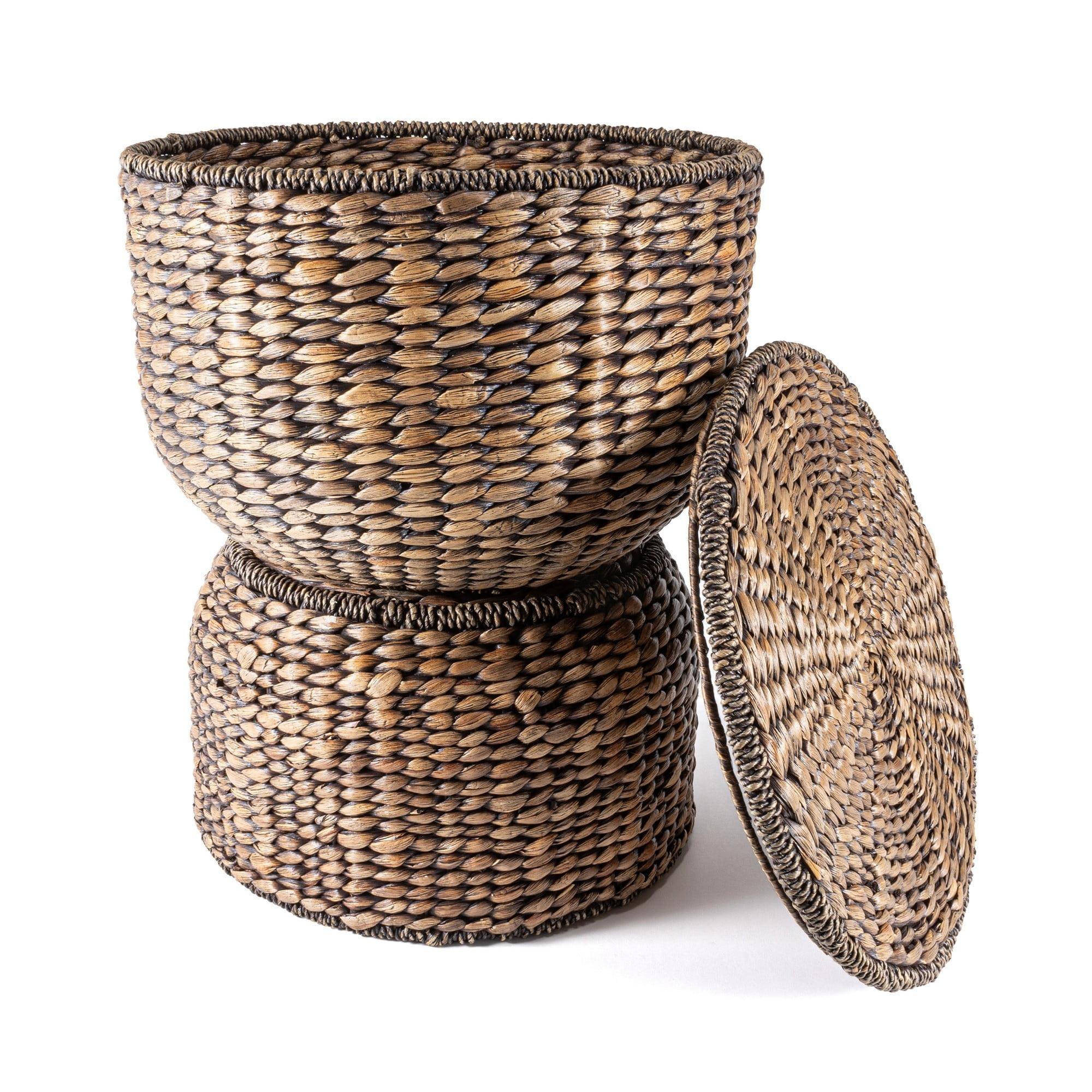 happimess 18" Hourglass Handwoven Hyacinth Storage Accent Table with Lid