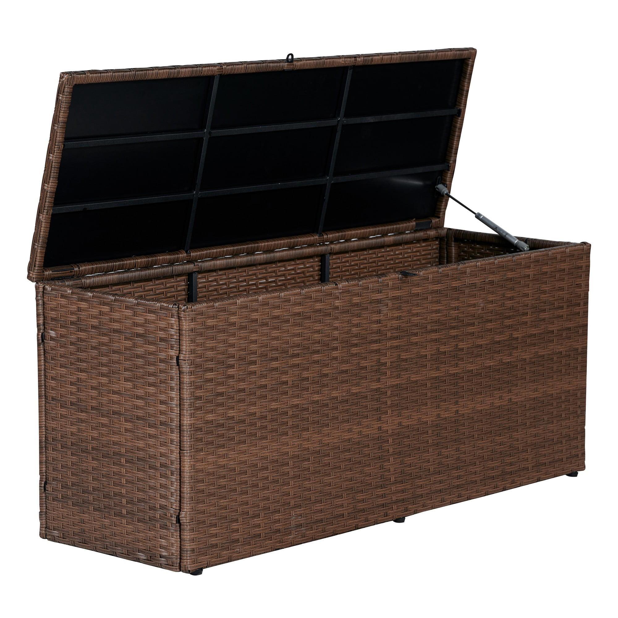 happimess Nino 47.24" Modern Minimalist Outdoor Faux Wicker Deck and Patio Storage Box, Brown