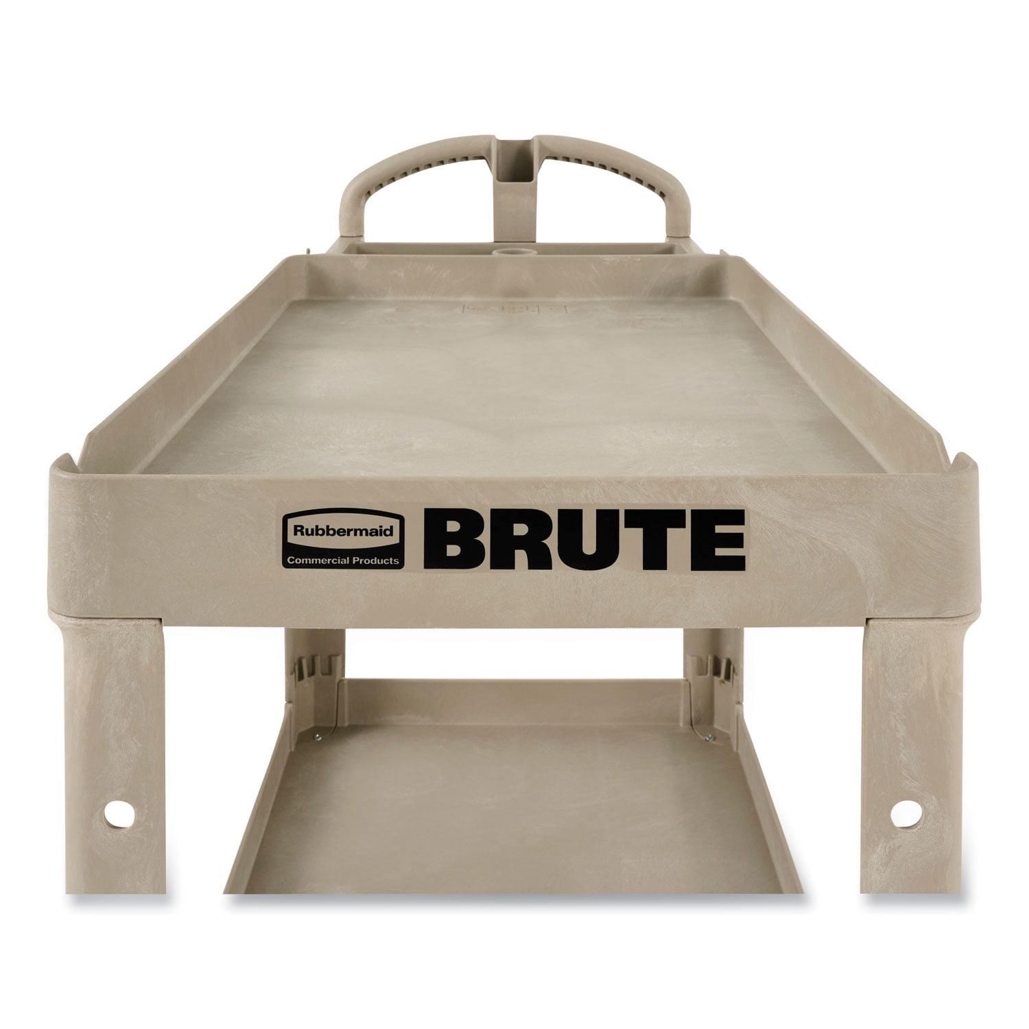 Beige Heavy-Duty 2-Shelf Utility Cart with Lipped Shelves