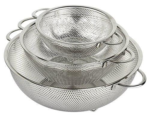 holm 3-Piece Stainless Steel Mesh Micro-Perforated Colander Set (1-Quart, 2.5-Qu