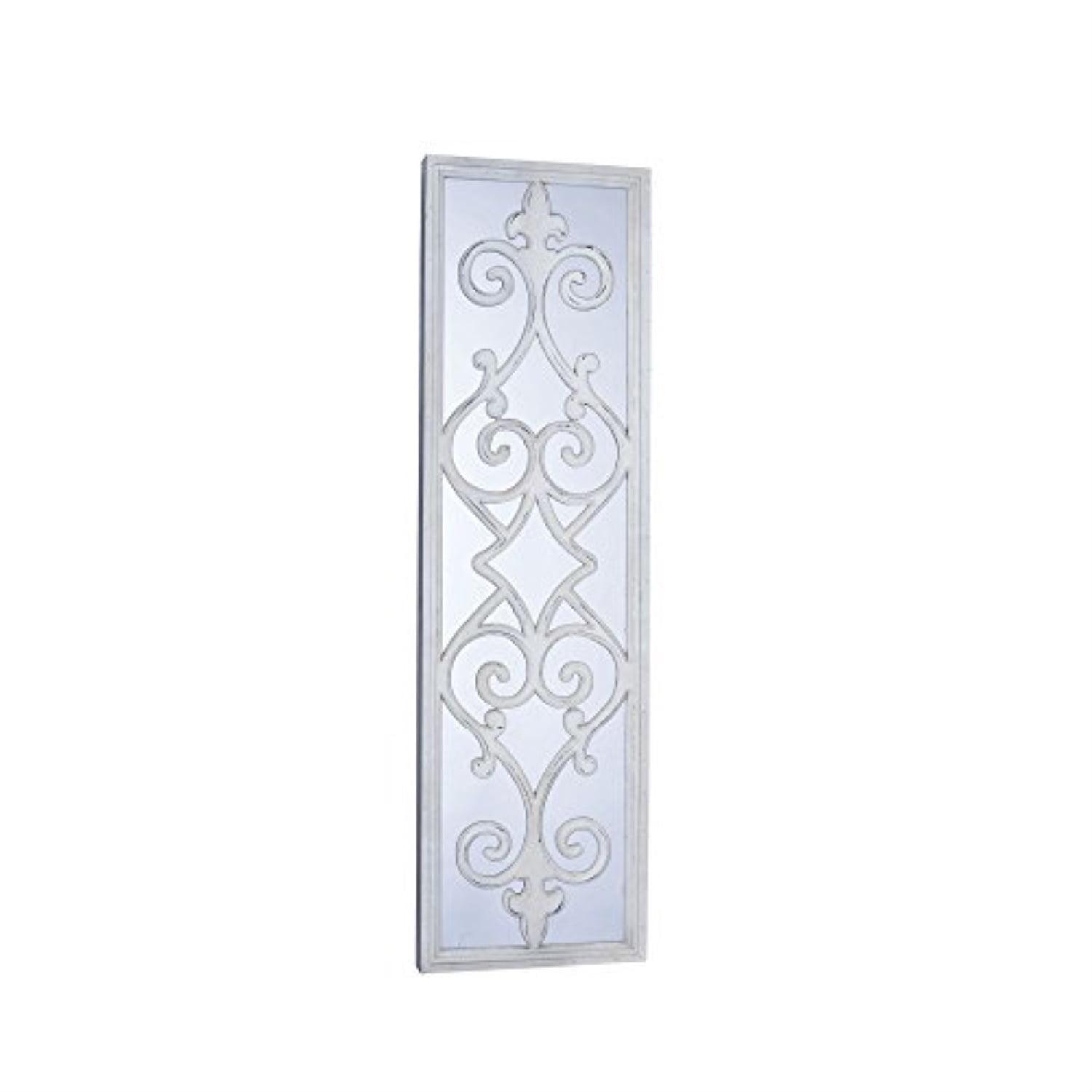Elegant White Wood Framed Scroll Overlay Decorative Wall Mirror