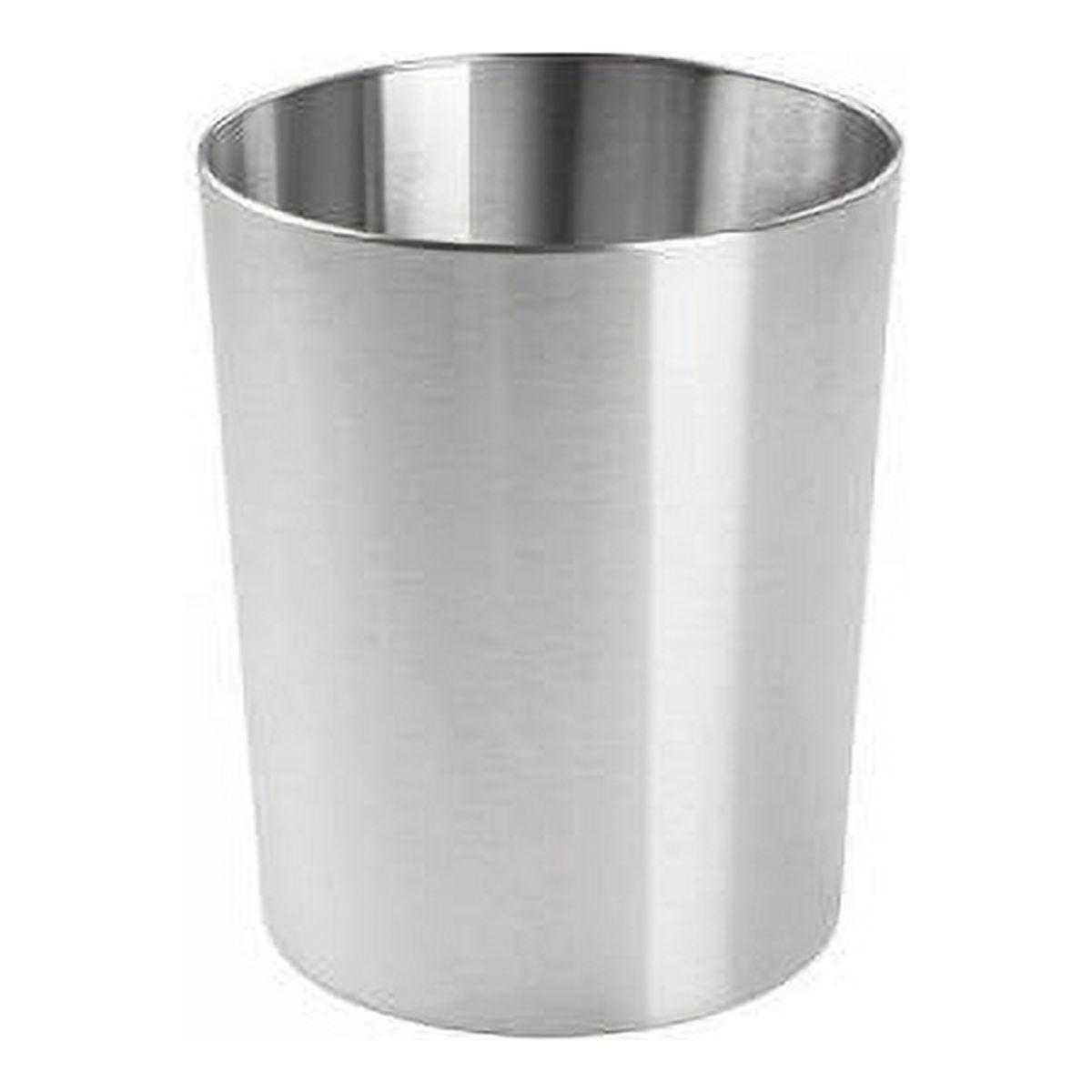 iDESIGN Round Metal Waste Basket The Patton Collection Brushed Stainless Steel: 3.3 Gallon Trash Can for Bathroom