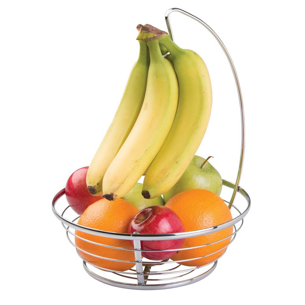 Chrome Steel Fruit Bowl with Banana Hanger for Kitchen Countertops