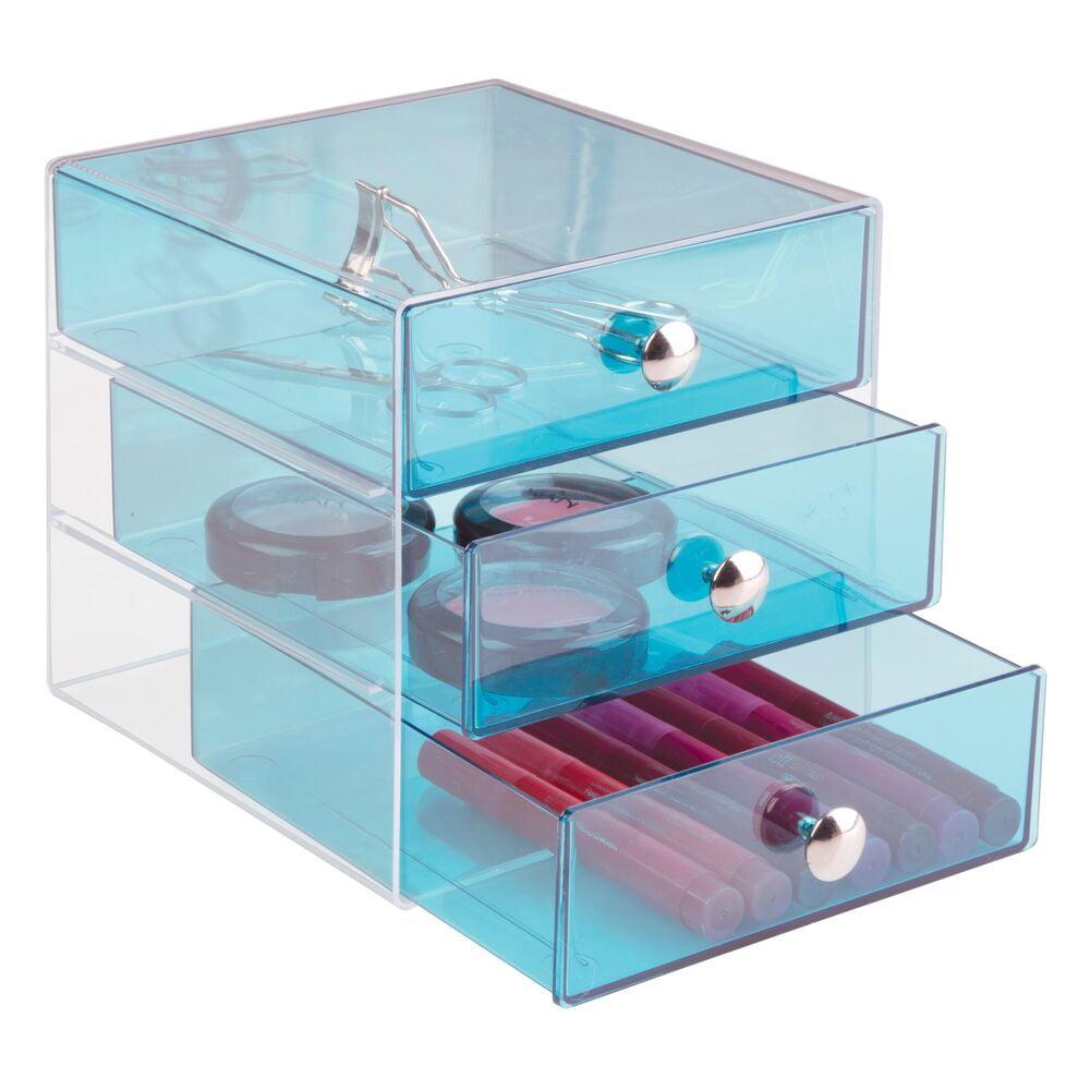 iDESIGN Plastic Original 3-Drawer Desk Organization Set Teal Blue: Desk Organizer Drawers, Stationery Holder, 6.5" Dimensions