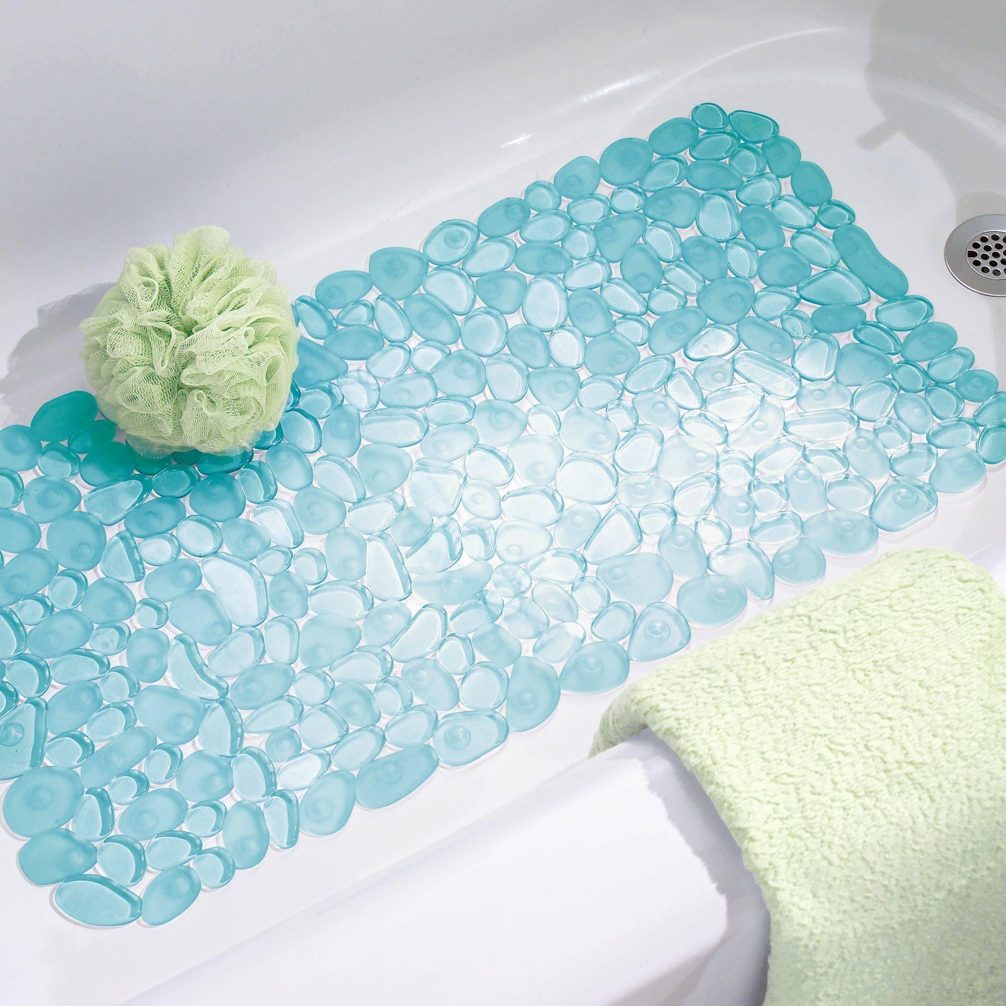 iDesign Pebblz Blue Suction Cup Non-Slip Bath Mat