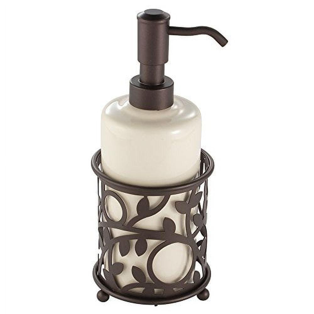 Vanilla and Bronze Ceramic Soap Dispenser with Vine Design