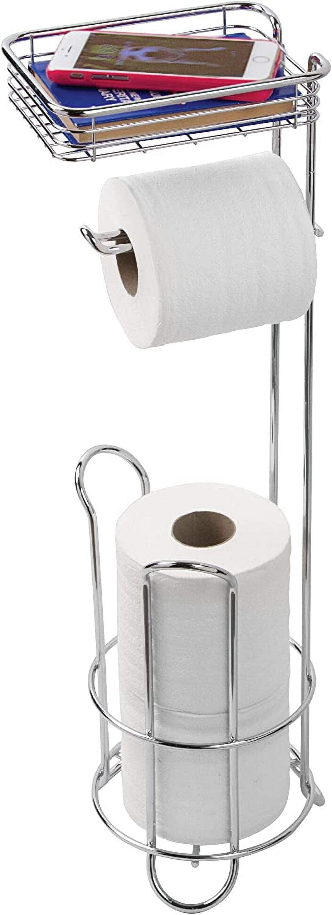 Chrome Free Standing Toilet Paper Holder with Shelf