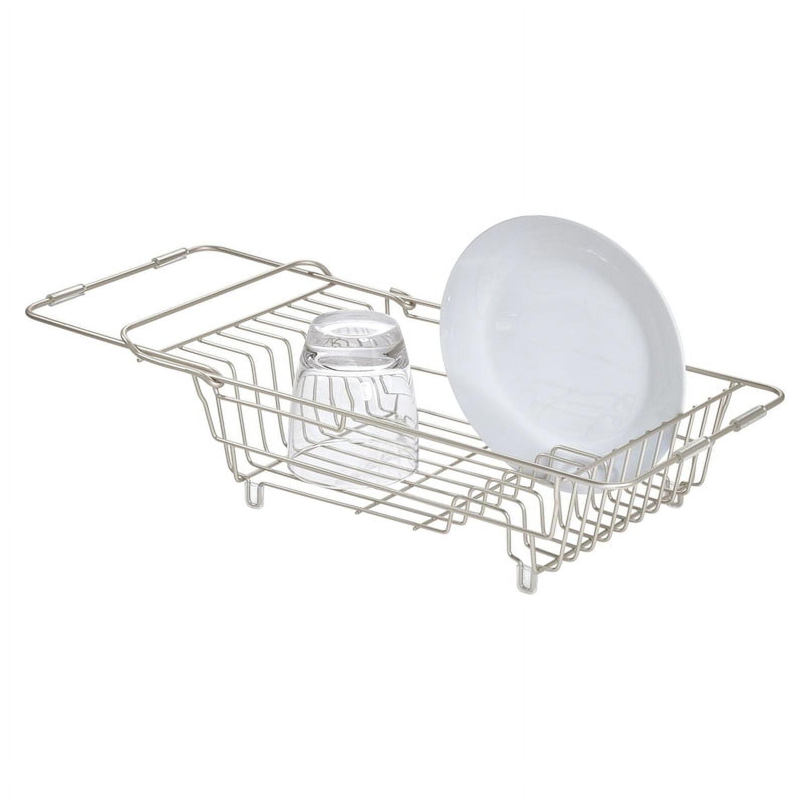 iDESIGN Classico Steel Wire Adjustable Over The Sink/Countertop Dish Drainer Satin: Freestanding Metal Kitchen Rack