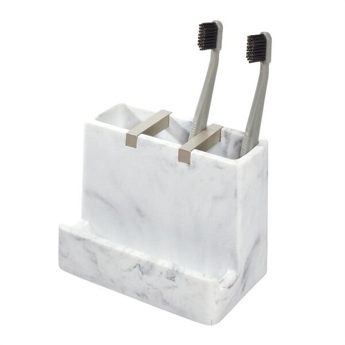 White Marble and Satin Toothbrush Holder with Metal Details