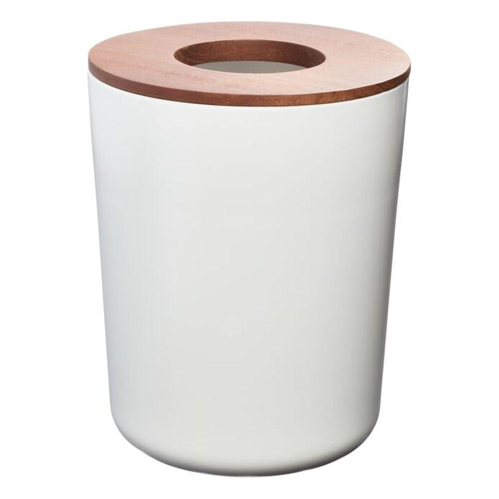 iDESIGN Steel Bathroom Wastebasket with Paulownia Wood Lid