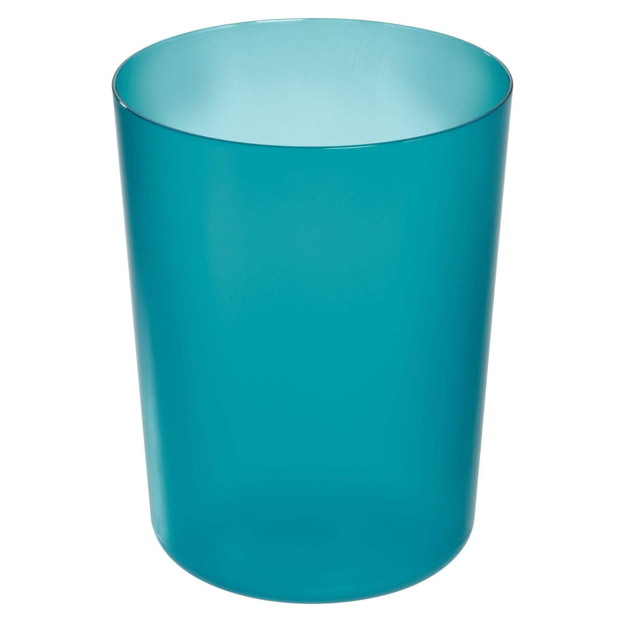 iDesign Finn Round Plastic Trash Can, Compact Waste Basket Garbage Can- Teal Blue