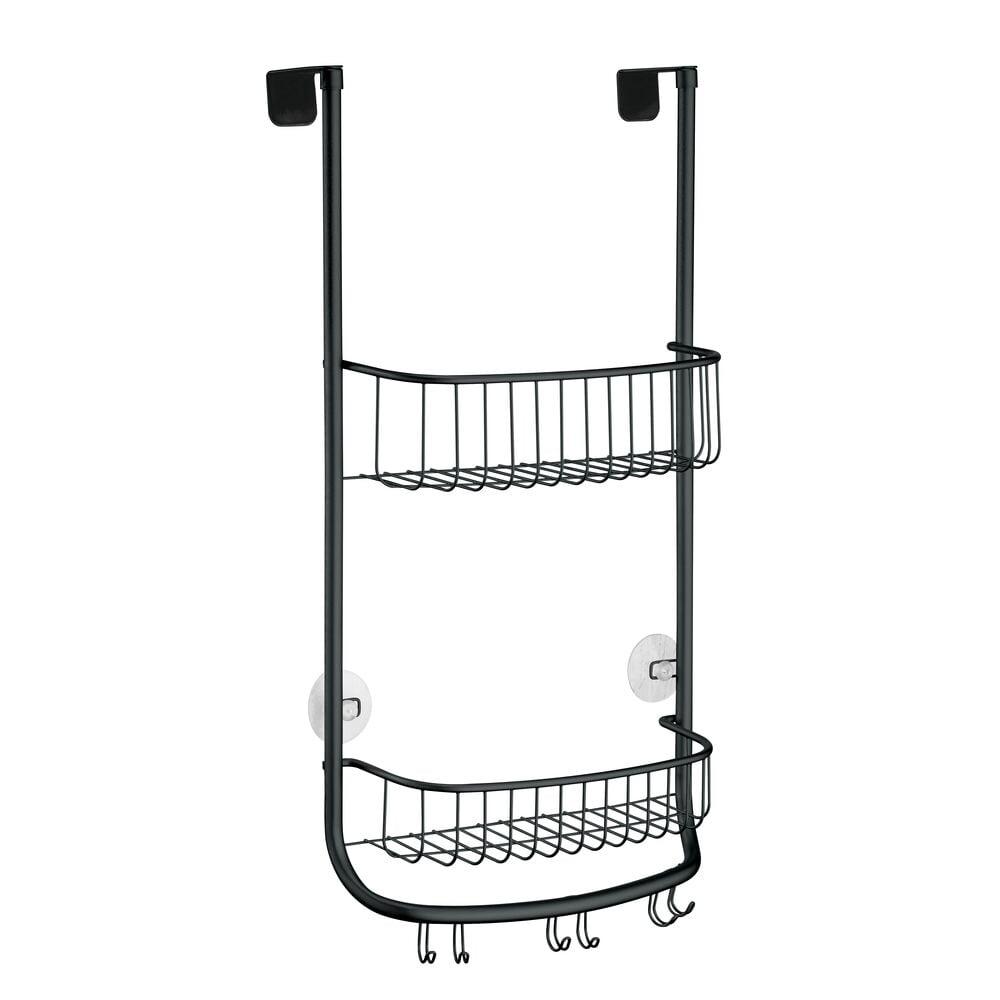 Matte Black Metal Over-the-Door Shower Caddy with Hooks