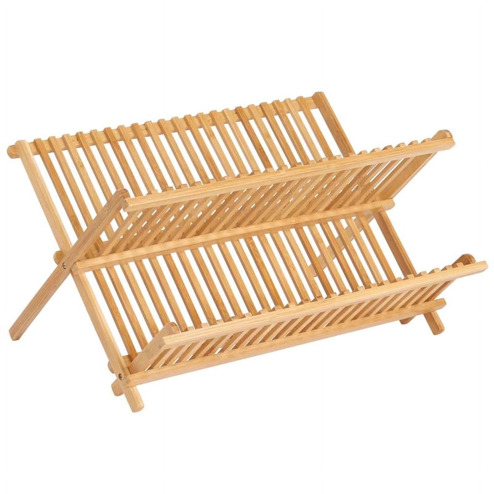 iDesign Bamboo Foldable Two-Tier Dish Drying Rack