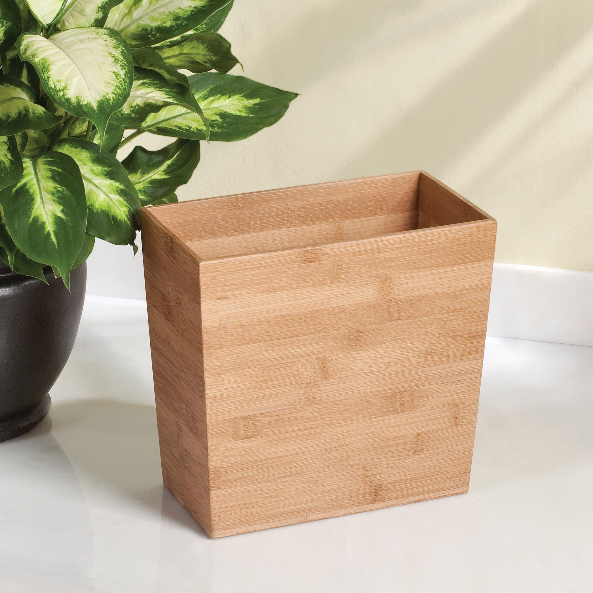 Compact Natural Bamboo Rectangular Wastebasket