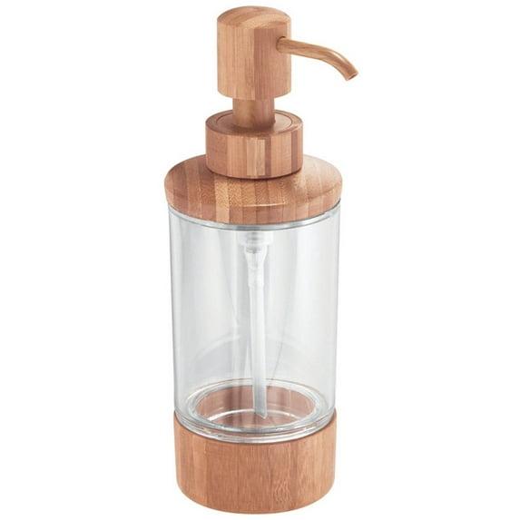 iDesign Formbu Soap and Lotion Dispenser Pump Kitchen or Bathroom, Clear/Natural Bamboo