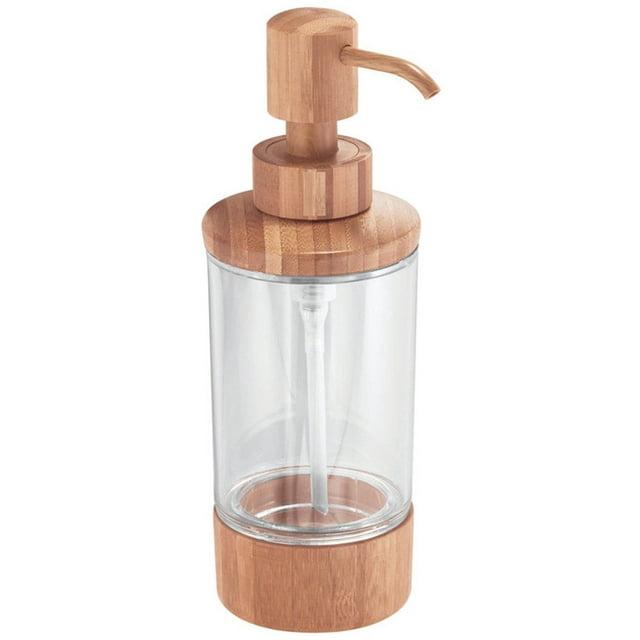 iDesign Formbu Soap and Lotion Dispenser Pump Kitchen or Bathroom, Clear/Natural Bamboo