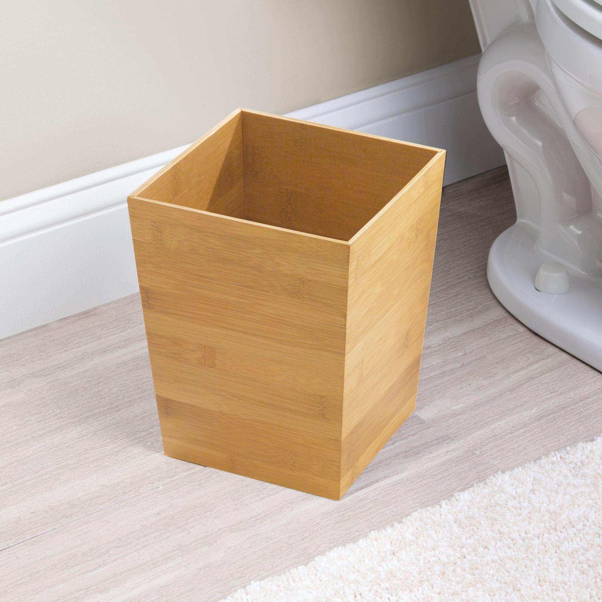 Natural Bamboo Veneer Bathroom Wastebasket Trash Can