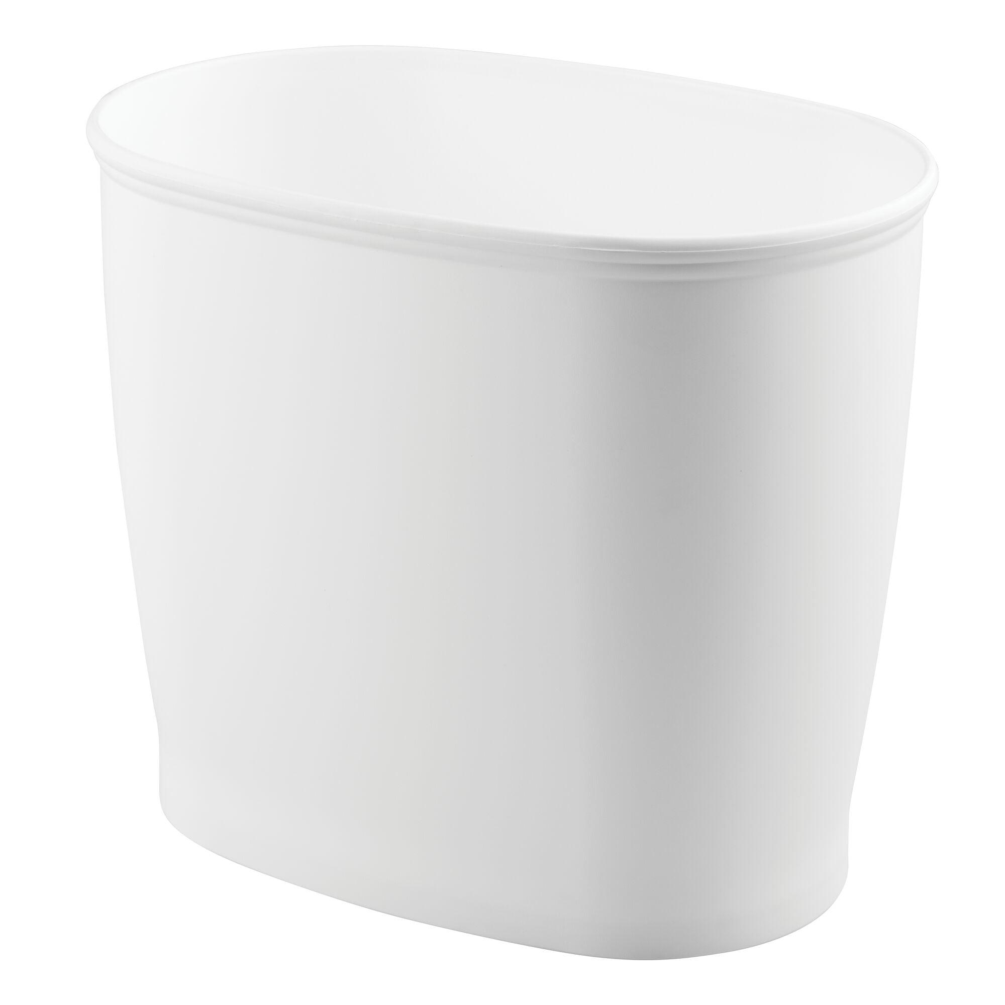 Compact White Plastic Oval Wastebasket with Wheels