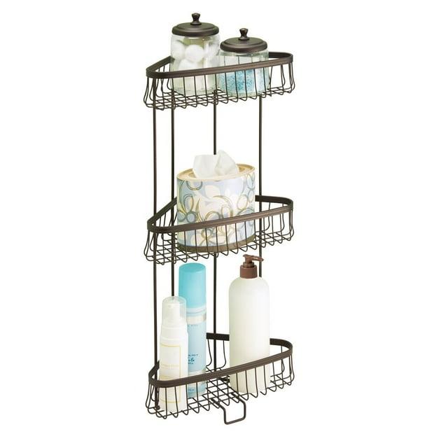 InterDesign iDesign York Metal Wire Corner Standing Shower Caddy 3-Tier Bath Shelf Baskets for Towels, Soap, Shampoo, Lotion, Accessories, Bronze