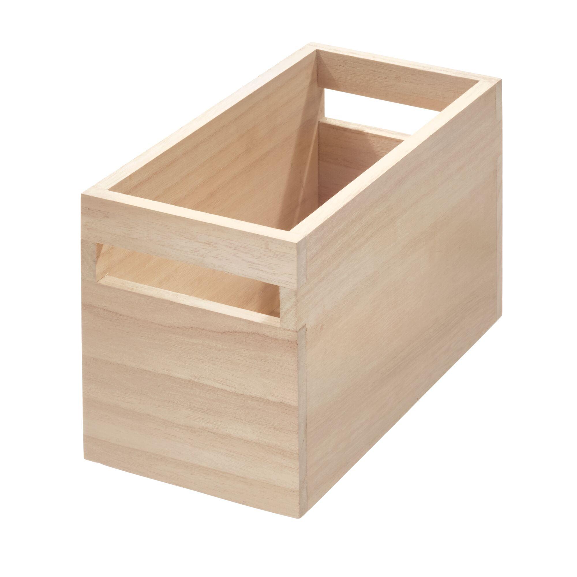 Natural Paulownia Wood Stackable Open Top Storage Bin with Handles