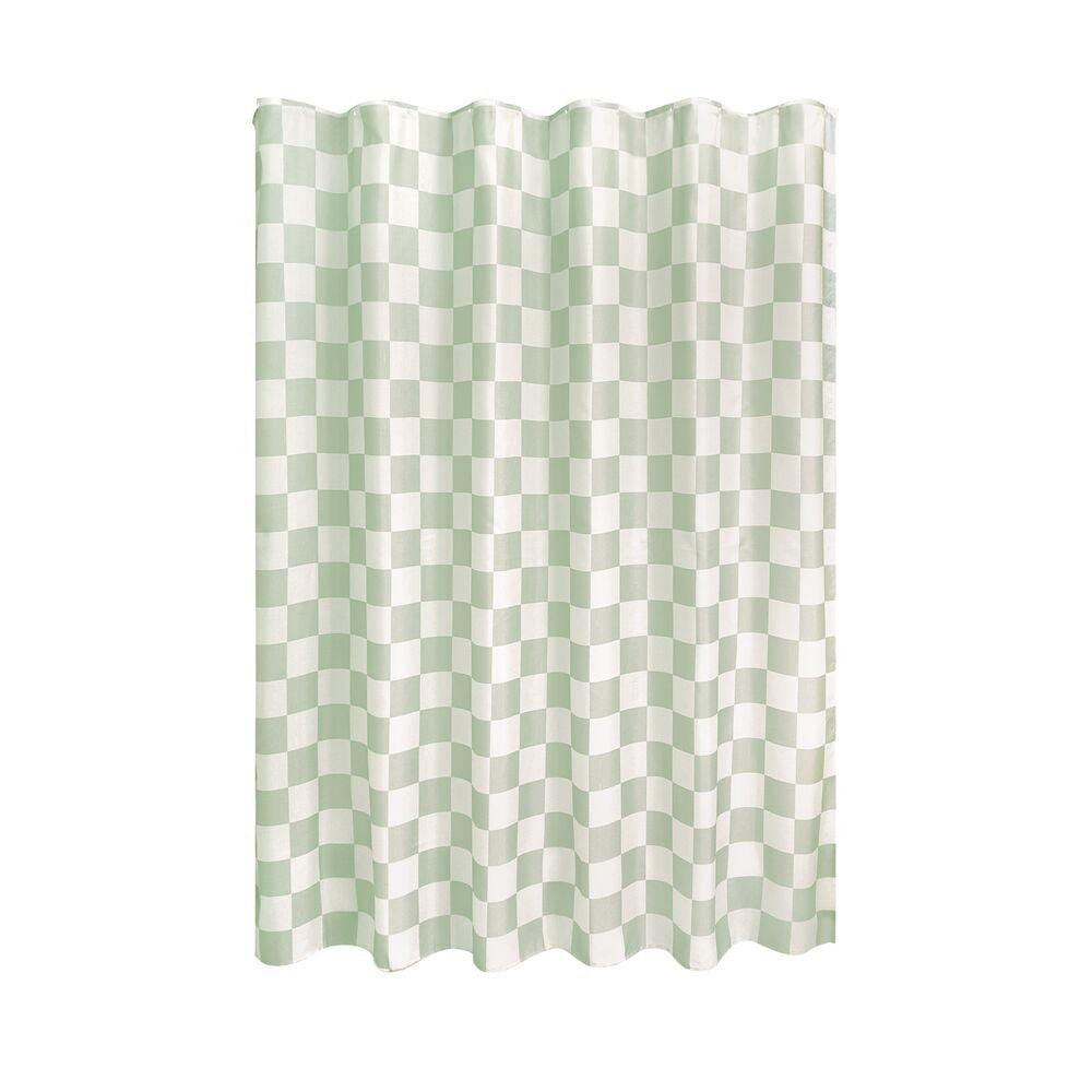 iDesign iDesign Checkered Polyester Shower Curtain - 12 Reinforced Buttonholes - 72" x 72" – Green/White