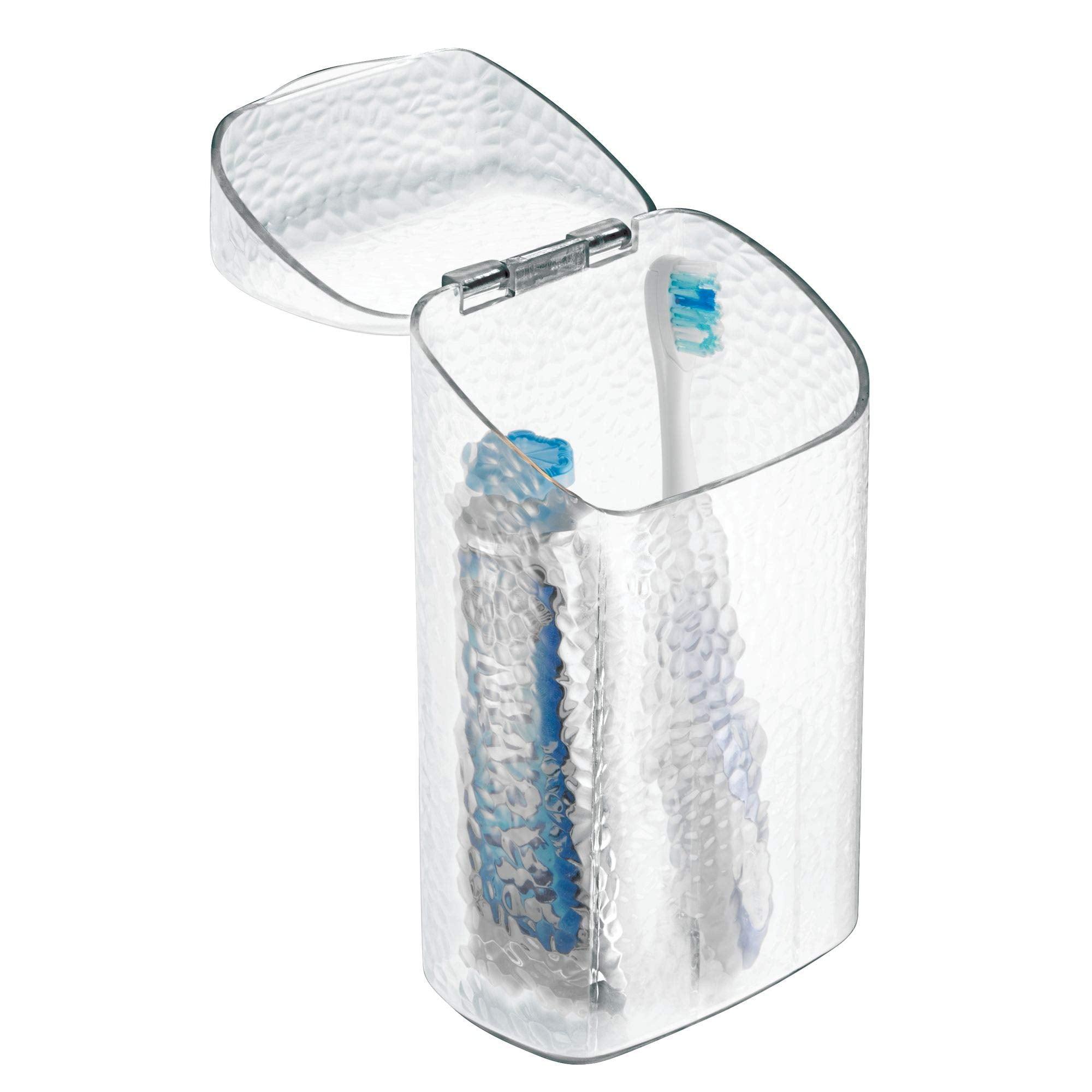 Clear Plastic Toothbrush and Toothpaste Holder with Hinged Lid