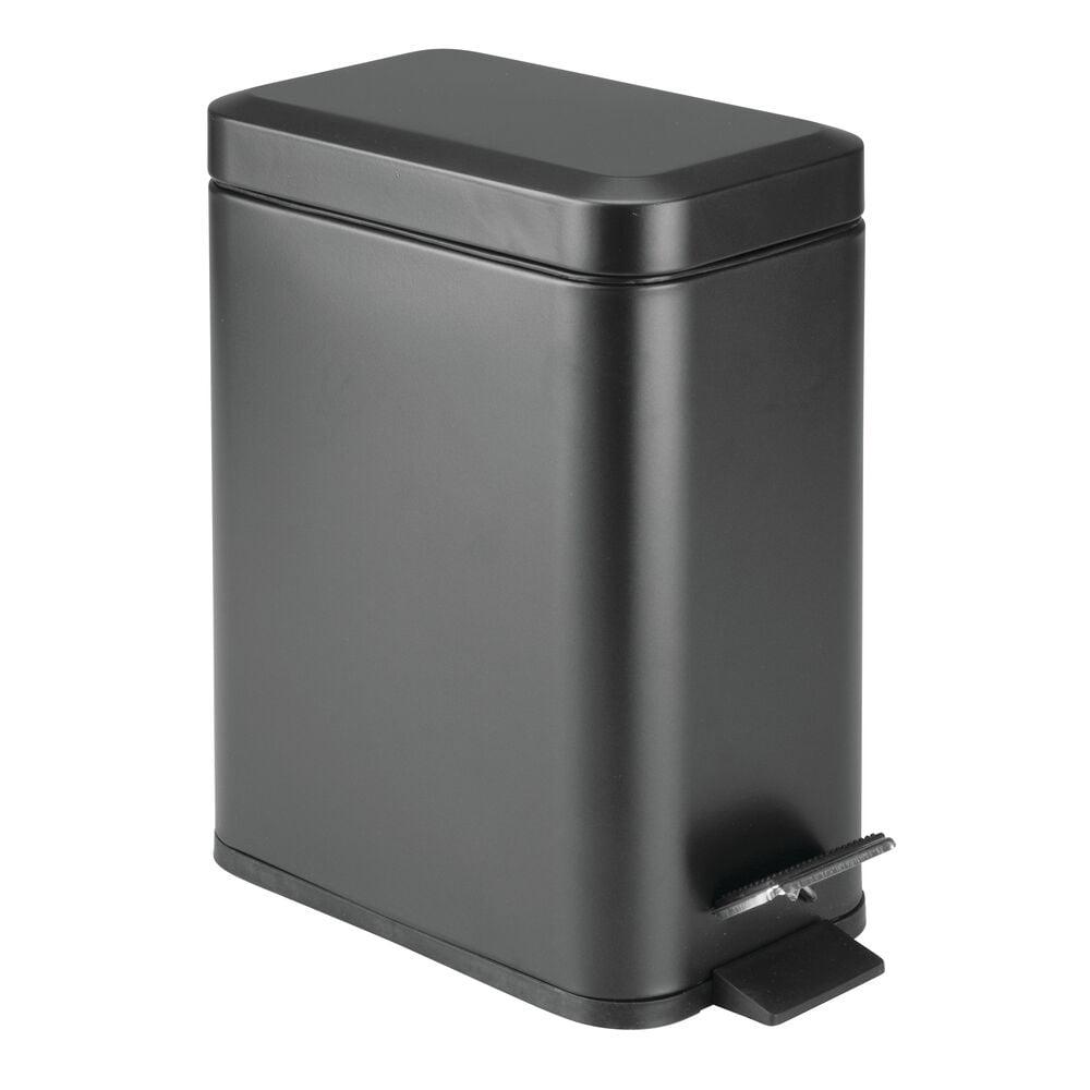 iDESIGN Rectangle Step Can Black: Metal Bathroom Wastebasket, 5L Capacity, Solid Pattern, 11.75" Height