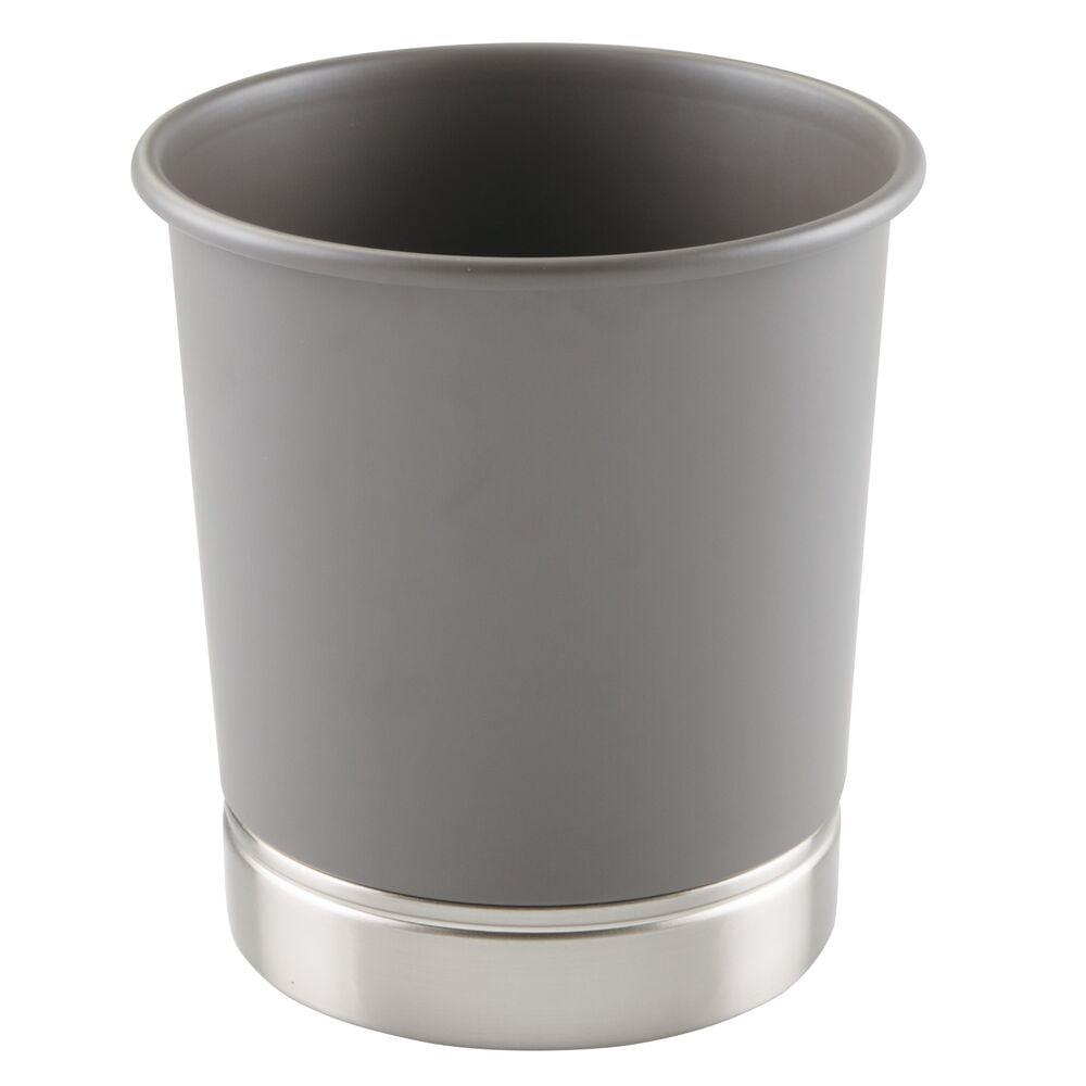 Matte Gray and Brushed Steel Small Waste Can