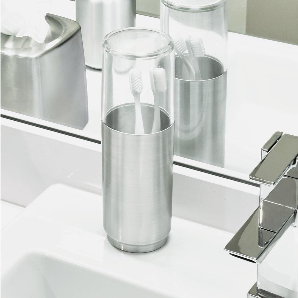 Clear and Brushed Nickel Covered Toothbrush Holder for Kids