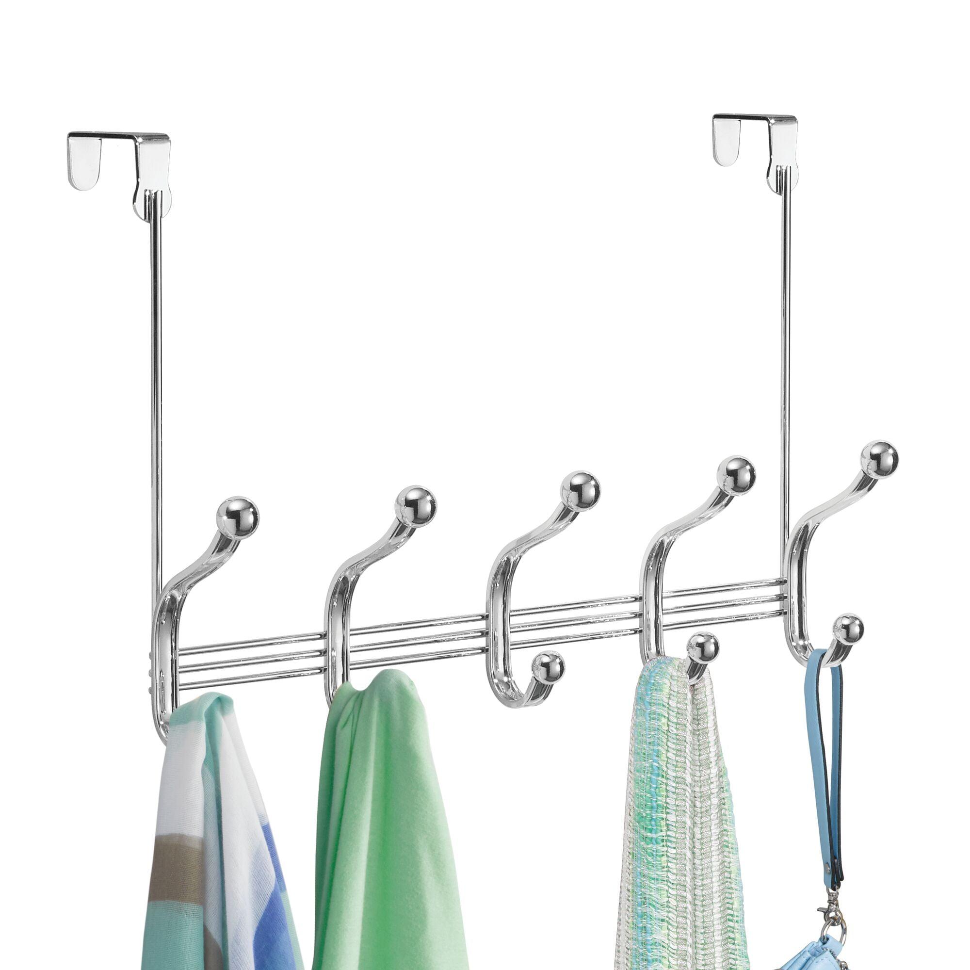 Chrome Finish Metal Over-the-Door Hook Rack with 5 Double Hooks