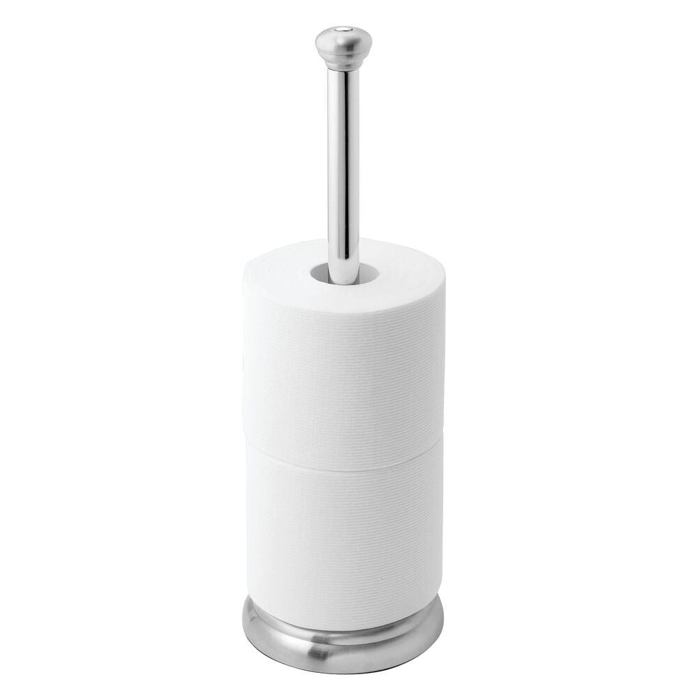 Brushed Stainless Steel and Chrome Free Standing Toilet Paper Reserve