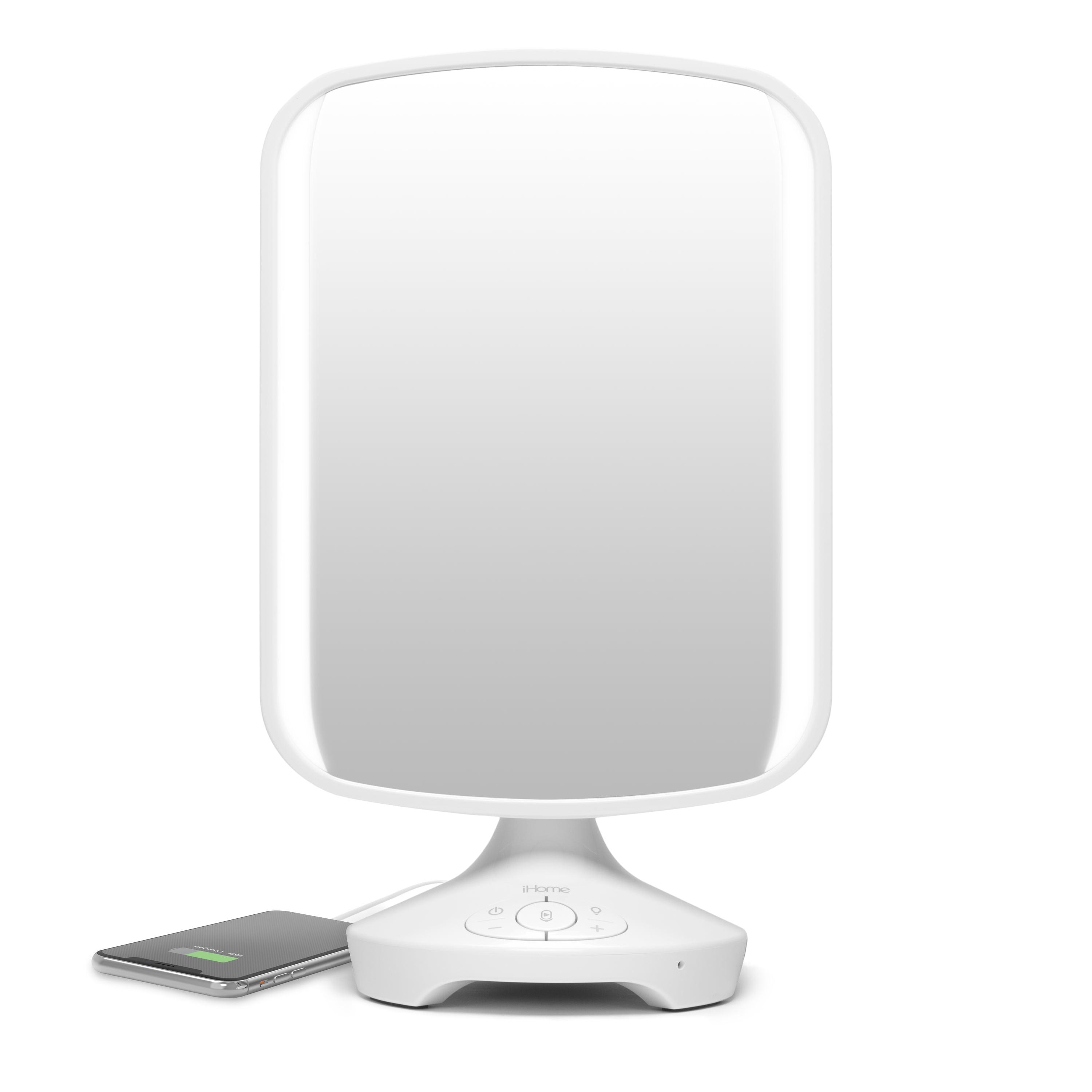 Sleek 7" x 9" White LED Vanity Mirror with Bluetooth Speaker and USB