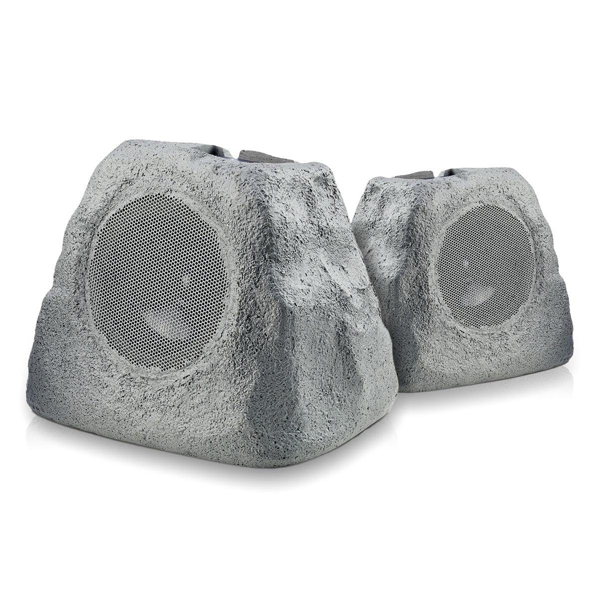 Gray Wireless Bluetooth Outdoor Rock Speaker Set with LED Lighting