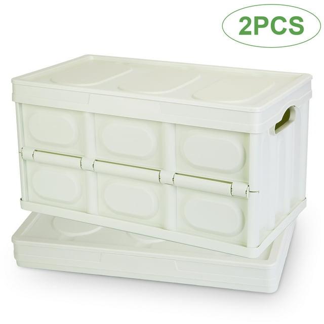 iMounTEK Contenedor de Almacenamiento Plegable con Tapa Cajas de Almacenamiento Plegables de Plástico Grandes de 56 L para Organizar Cajas de Almacenamiento Apilables, Paquete de 2 (Verde)