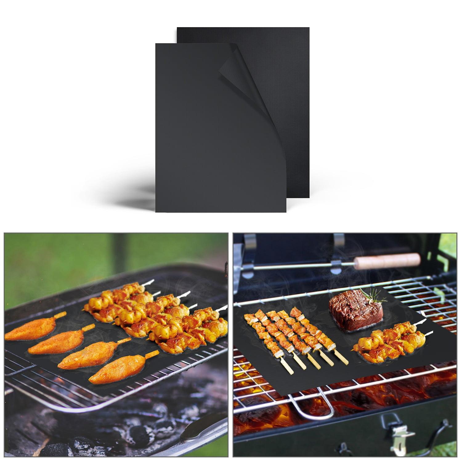 iMountek Nonstick BBQ Grill Mat Set of 2- FDA Approved Reusable Barbecue Grilling Mats for Gas Charcoal Black