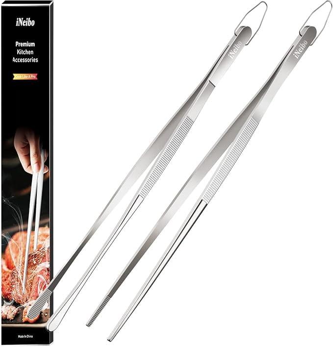 12-Inch Stainless Steel Professional Cooking Tweezers Set