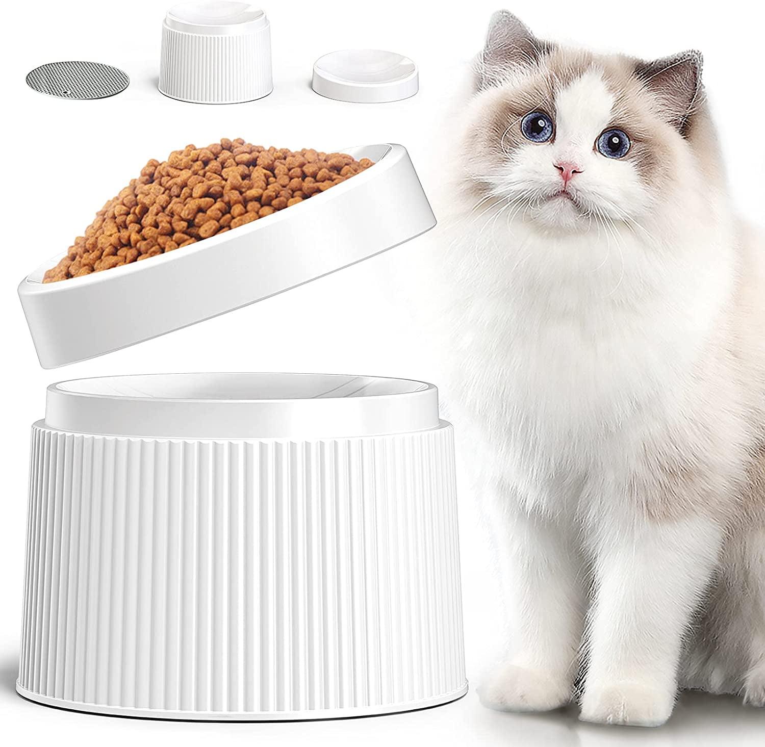 Elevated White Melamine Cat Food Bowl with Stand