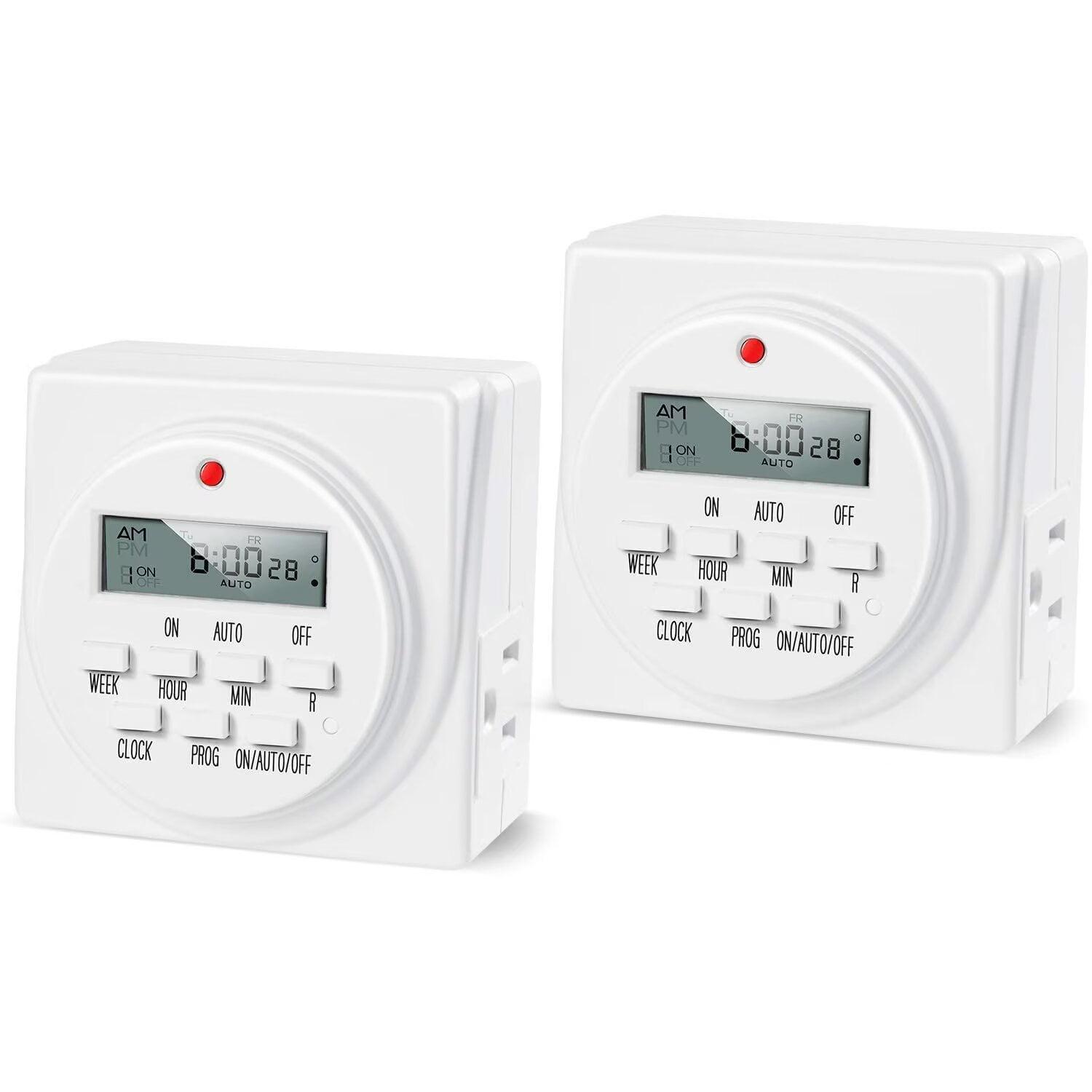 iPower Digital Programmable Timer, Heavy Duty Dual Outlet for Lights, 125VAC, 15A, 60 Hz, 1725W, ETL Listed, Indoor Dual Outlet Switch, Appliance, Pool Pump, White, 2 Pack