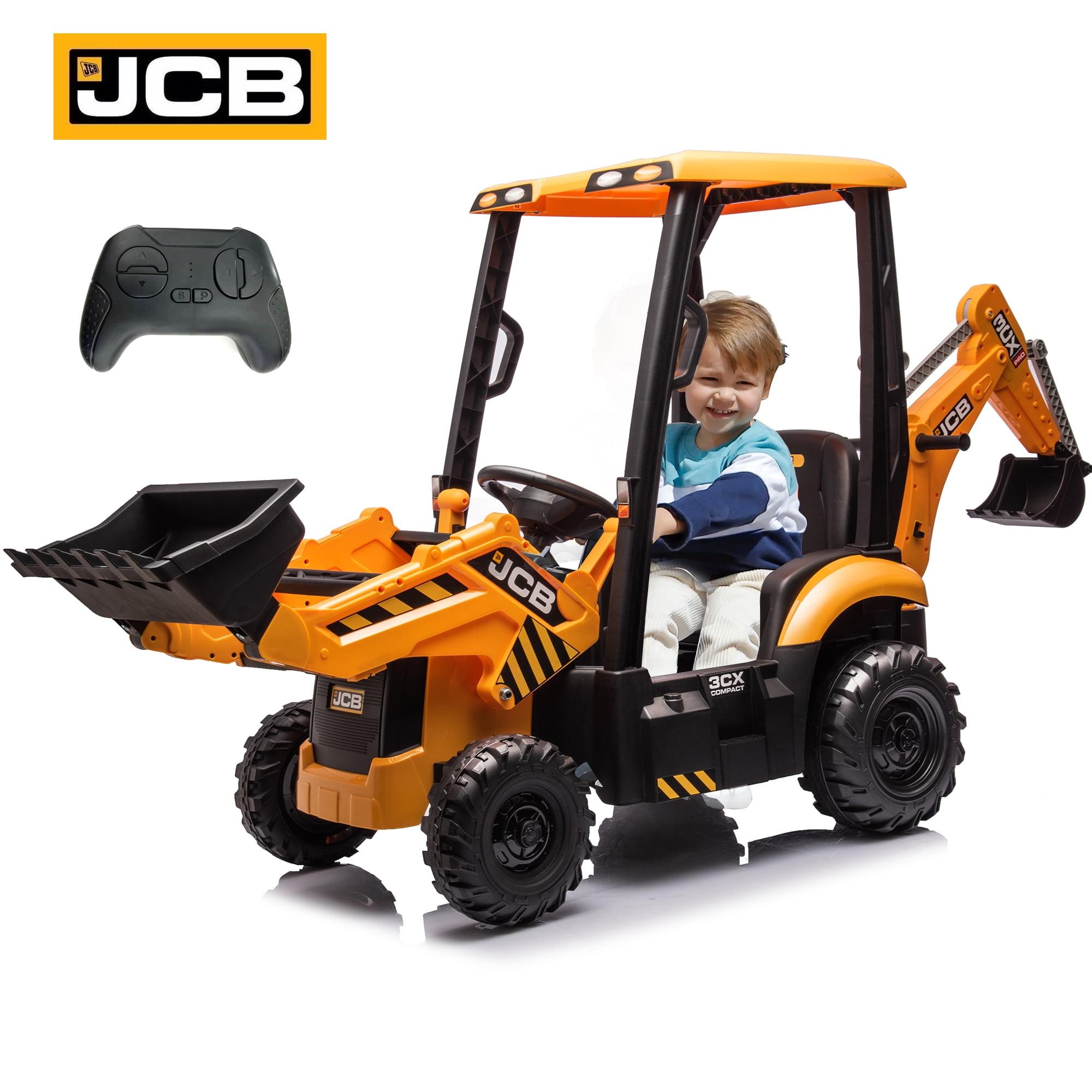 iRerts 4 In 1 Excavator Ride On Toy with Remote Control for Boys, 12V Electric Construction Excavator Tractor Ride On Toy Car w/Front Loader, Digging Bucket, Digger, Ceiling  for Kids 3-6, Yellow