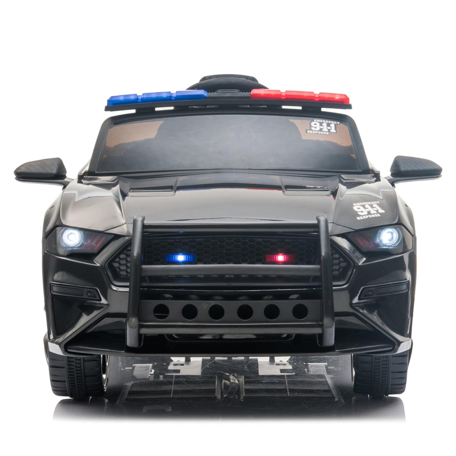 12V Black Police Ride-On Car with LED Lights and Siren