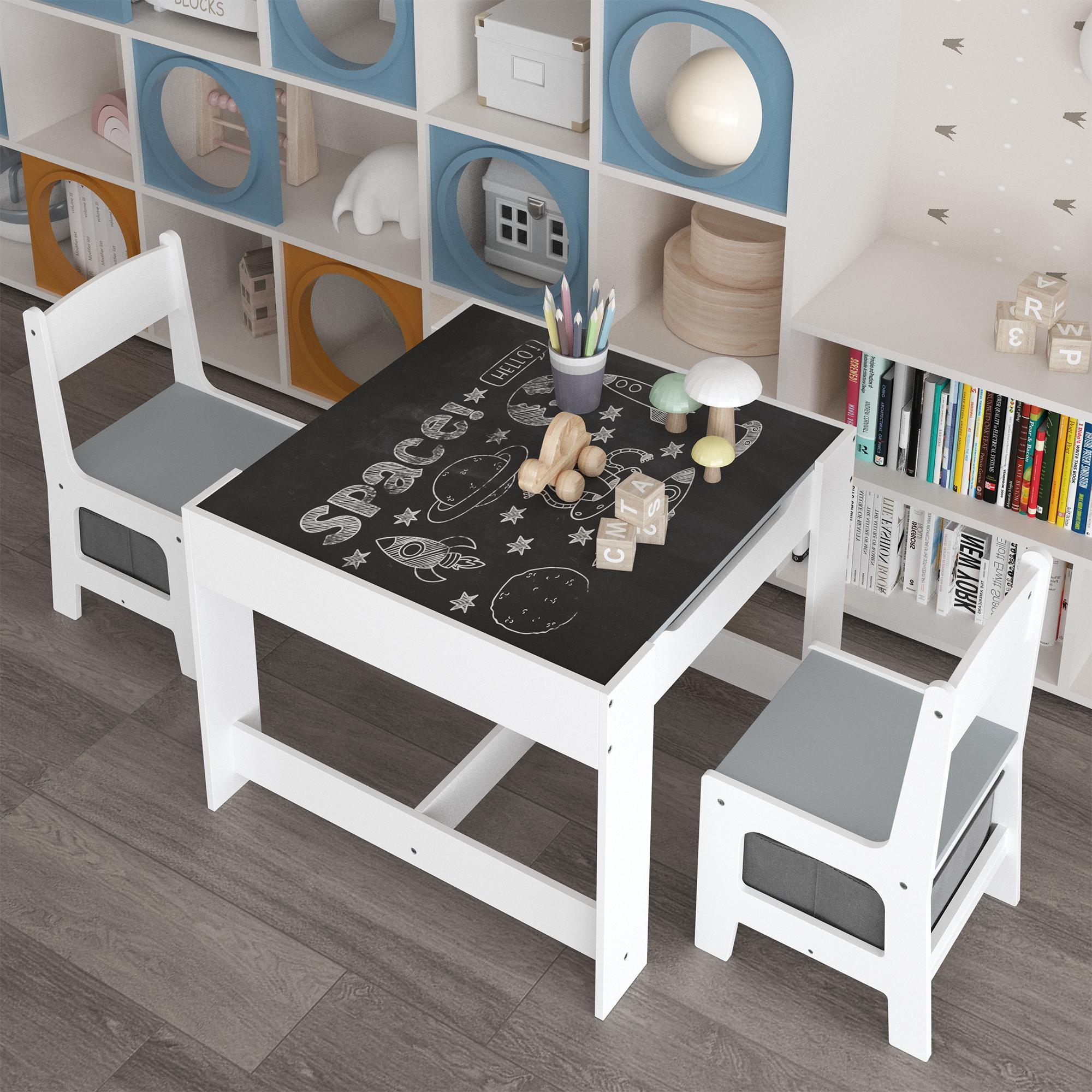 Isabelle & Max™ Kids Table and Chair Set, 4 in 1 Wooden Activity Desk, w/Blackboard, Storage, Toddlers Art Crafts Drawing Reading Playroom