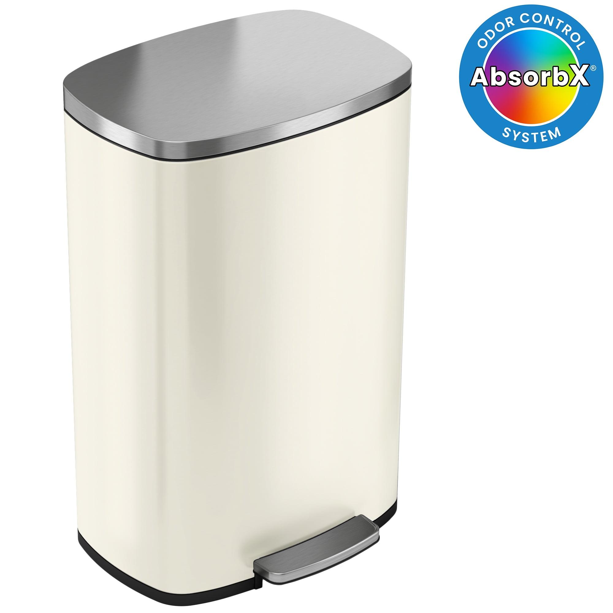 iTouchless SoftStep Step Pedal Kitchen Trash Can with AbsorbX Odor Filter 13.2 Gallon White Stainless Steel