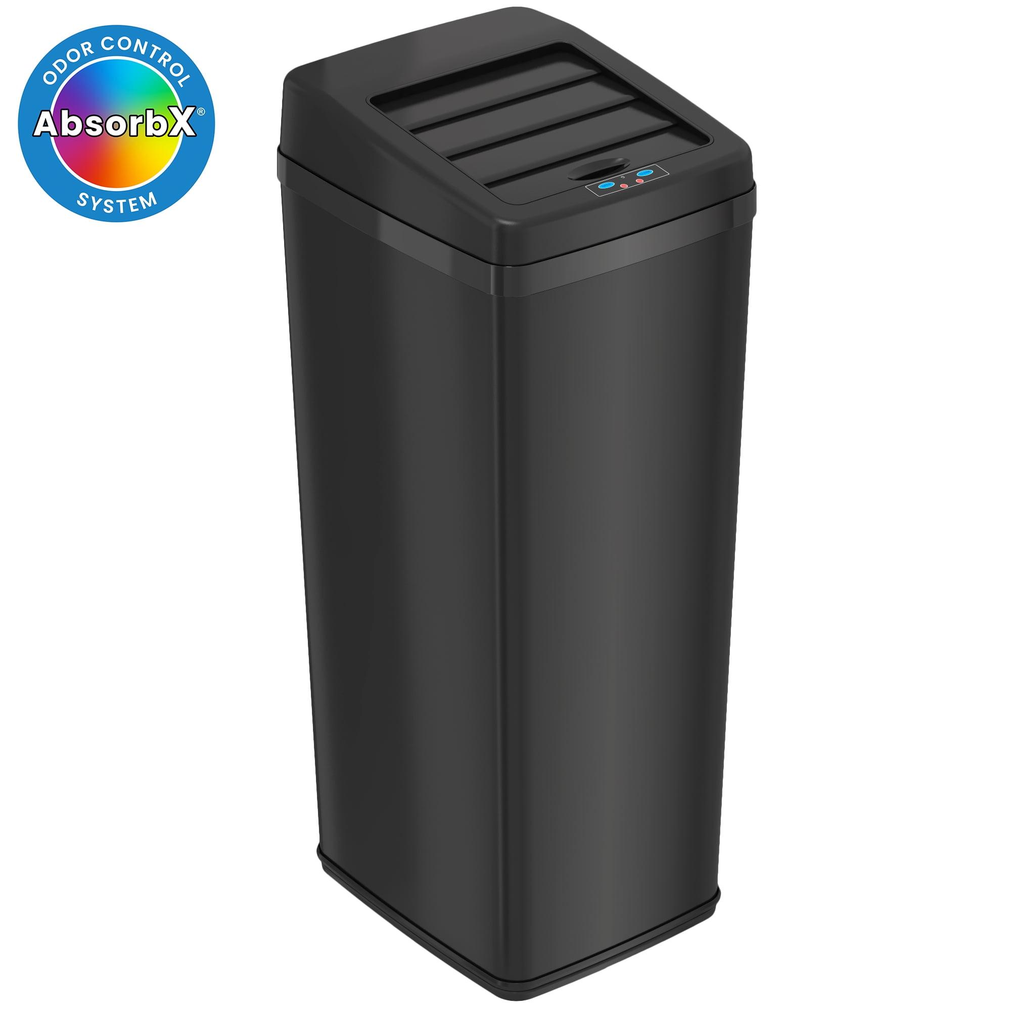 iTouchless Sliding Lid Sensor Kitchen Trash Can with AbsorbX Odor Filter 14 Gallon Black Stainless Steel