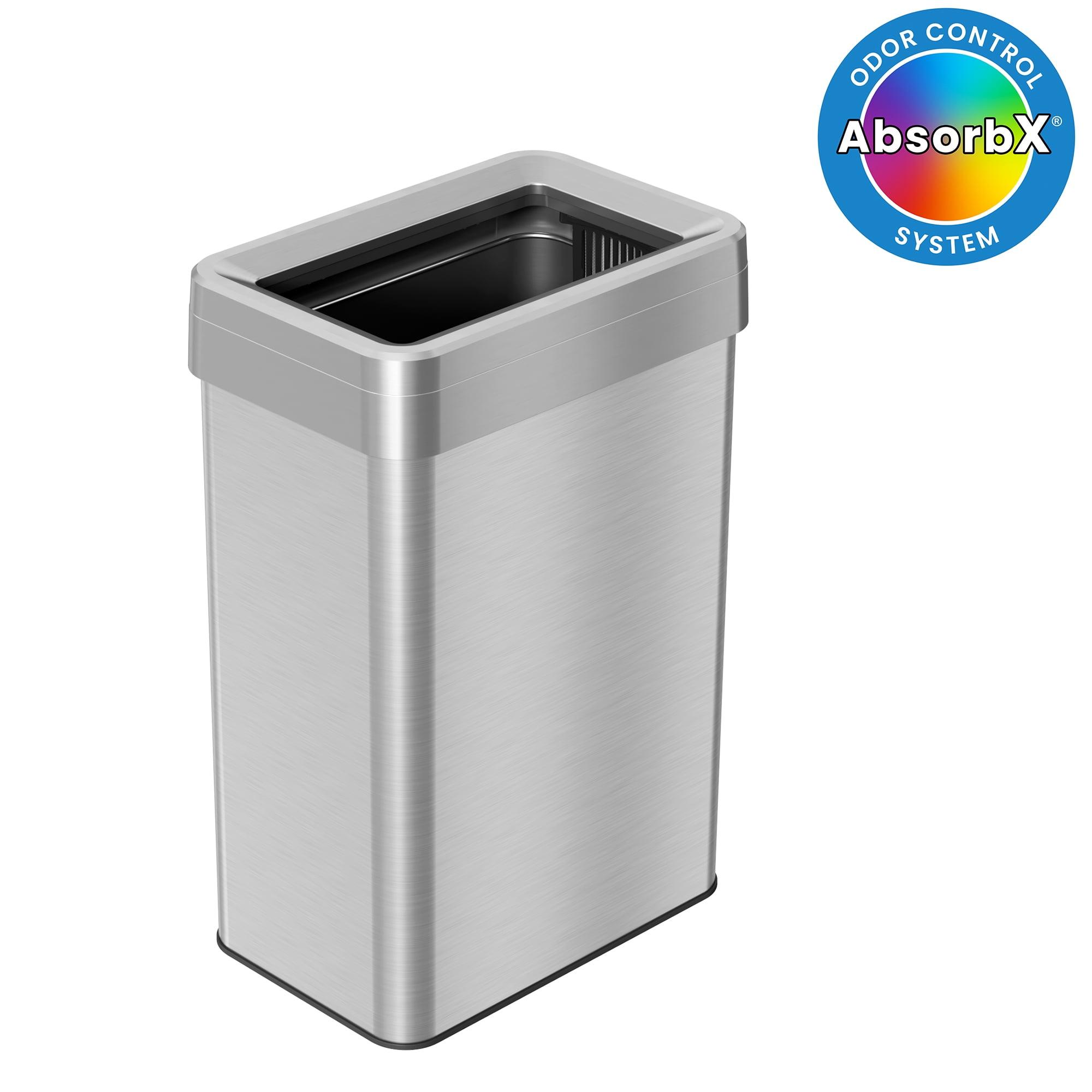 iTouchless Open Top Trash Can with Dual AbsorbX Odor Filters 16 Gallon Silver Stainless Steel