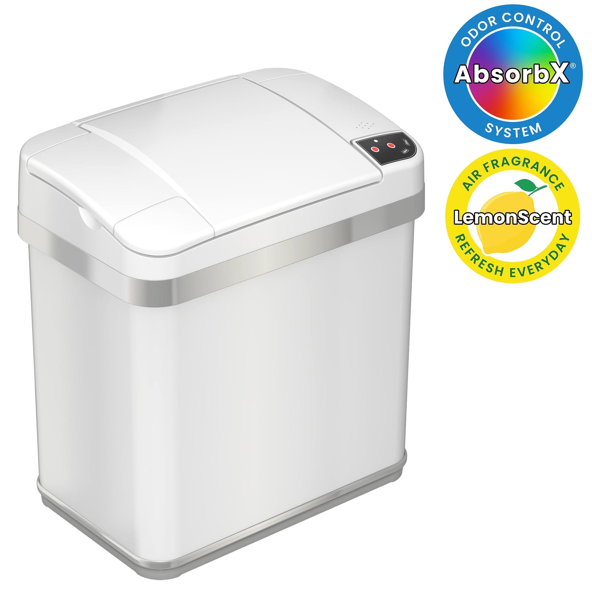 iTouchless Sensor Bathroom Trash Can with AbsorbX Odor Filter and Fragrance 2.5 Gallon White Stainless Steel