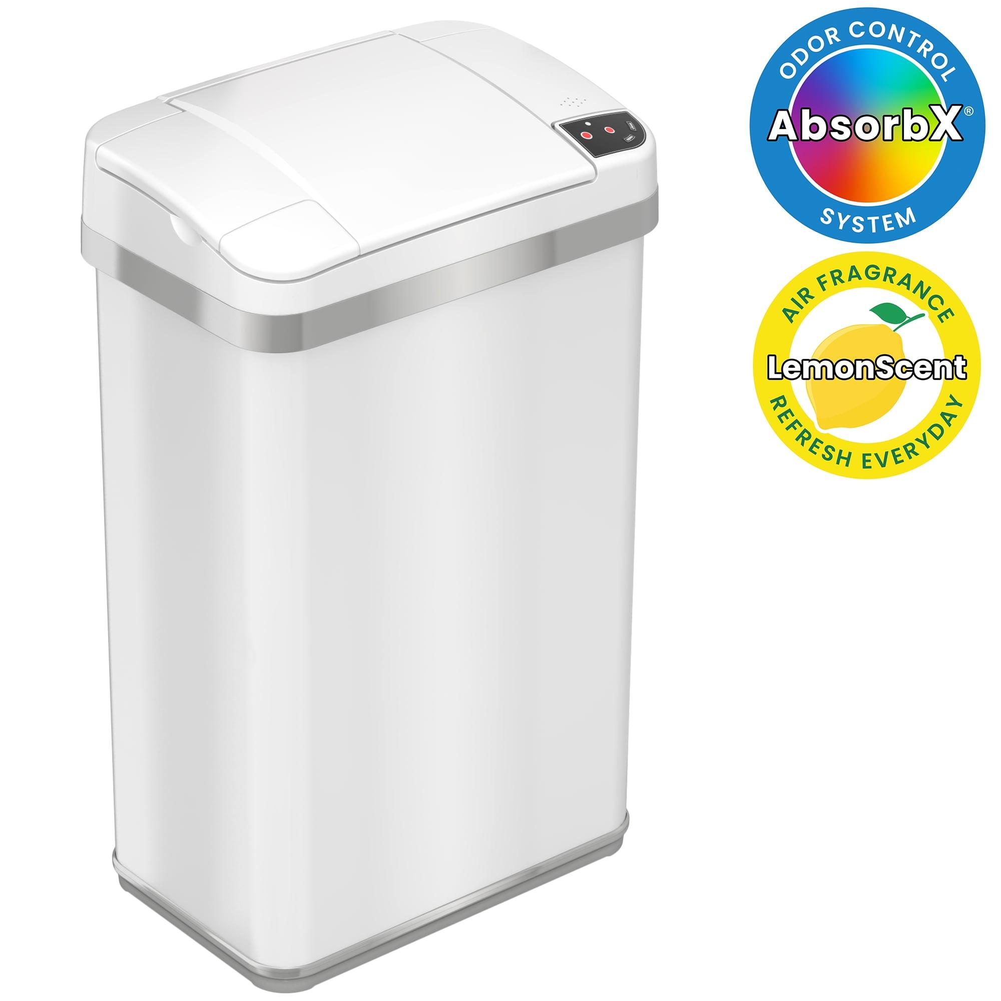 iTouchless Sensor Bathroom Trash Can with AbsorbX Odor Filter and Fragrance 4 Gallon White Stainless Steel