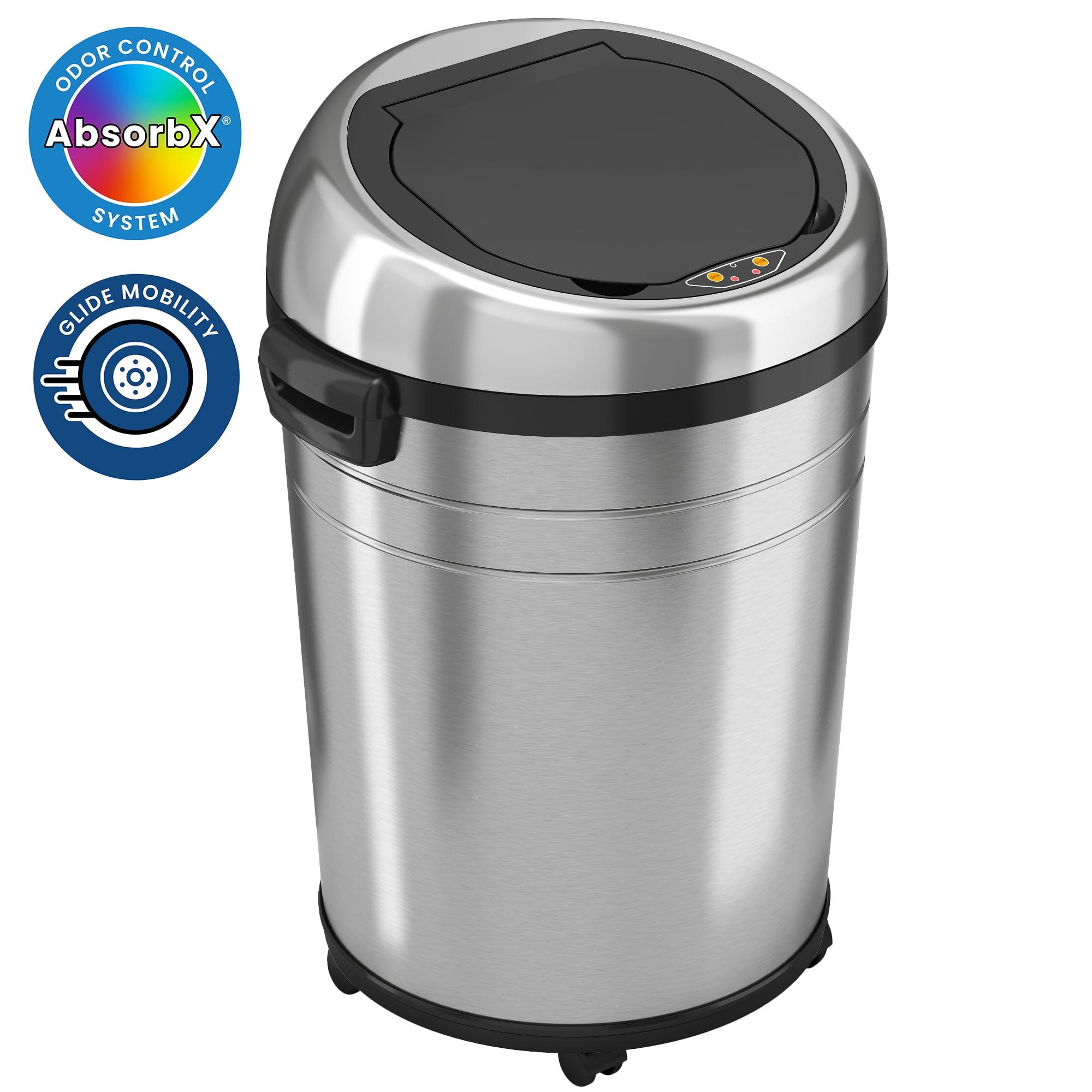 iTouchless Rolling Sensor Kitchen Trash Can with Wheels and AbsorbX Odor Filter 23 Gallon Silver Stainless Steel