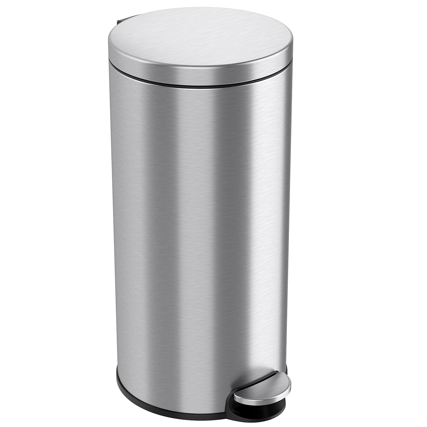 iTouchless Step Pedal Kitchen Trash Can with AbsorbX Odor Filter and Removable Inner Bucket 8 Gallon Round Stainless Steel