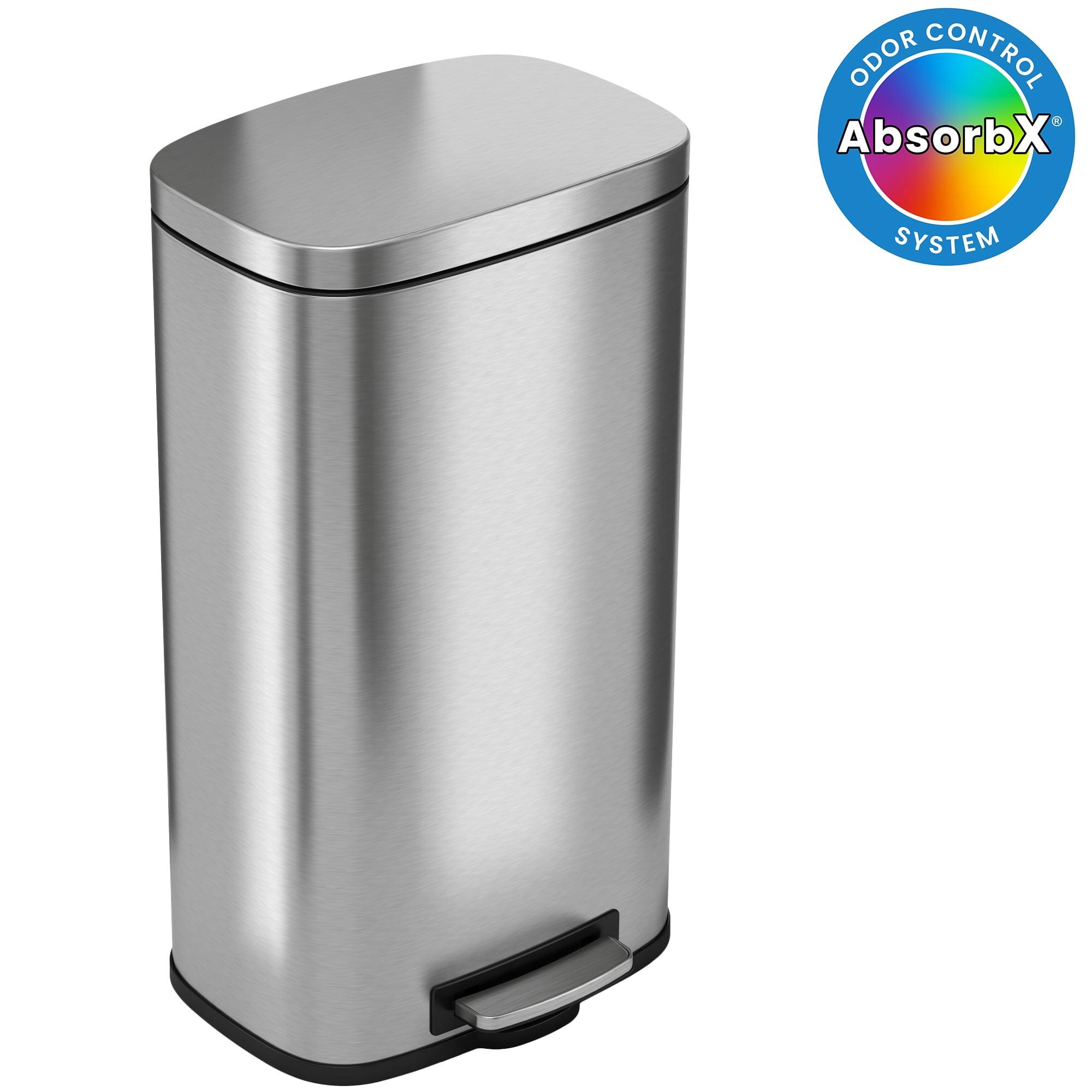 iTouchless Step Pedal Kitchen Trash Can with AbsorbX Odor Filter and Removable Inner Bucket 8 Gallon Rectangular Stainless Steel