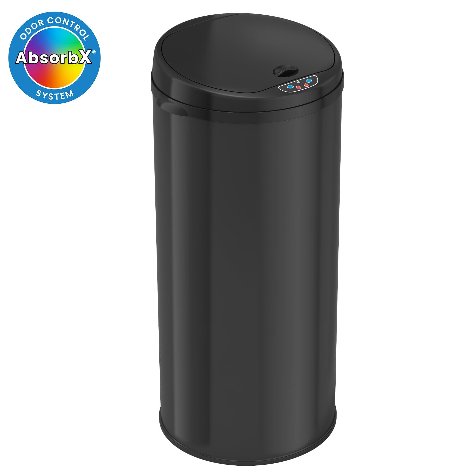 iTouchless Sensor Kitchen Trash Can with AbsorbX Odor Filter Round 13 Gallon Black Stainless Steel